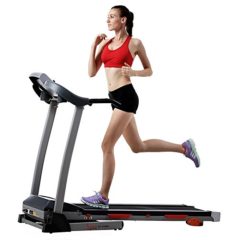 Sunny Health & Fitness Treadmill Motorized Running Machine with LCD Display, Tablet Holder, Shock Absorption, 220 LB Max Weight and Folding Running Belt Product Image